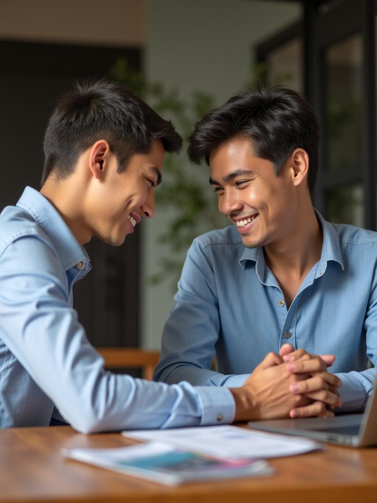 A caseworker having a friendly conversation with an international student